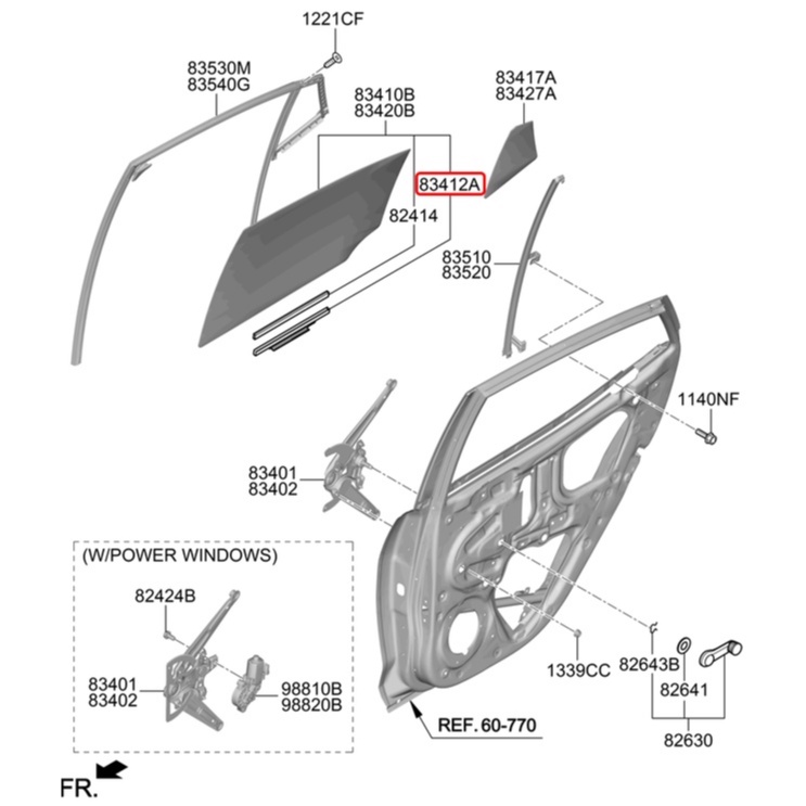 Ray trượt kính sau  834120X000