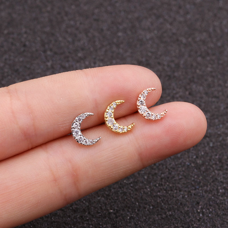 1 Đôi Bông Tai Bạc 925 Hình Mặt Trăng Đính Đá Zircon Mini