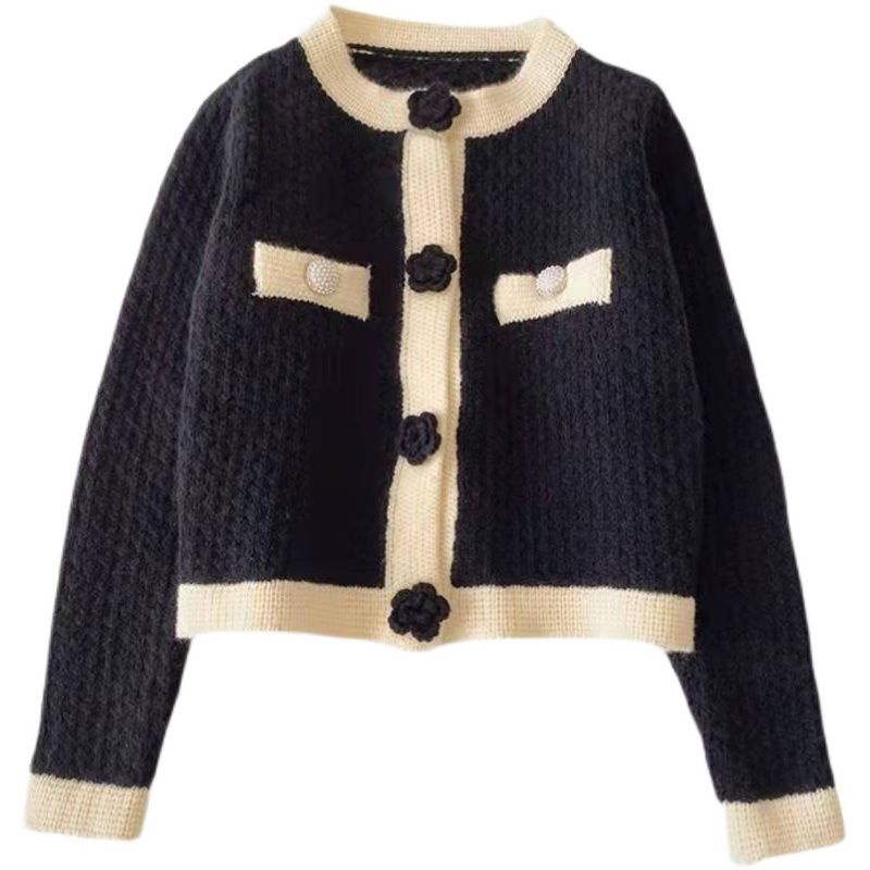 Áo kiểu cardigan dệt kim tay dài gắn hoa thời trang xuân thu 2022 mới cho nữ sinh