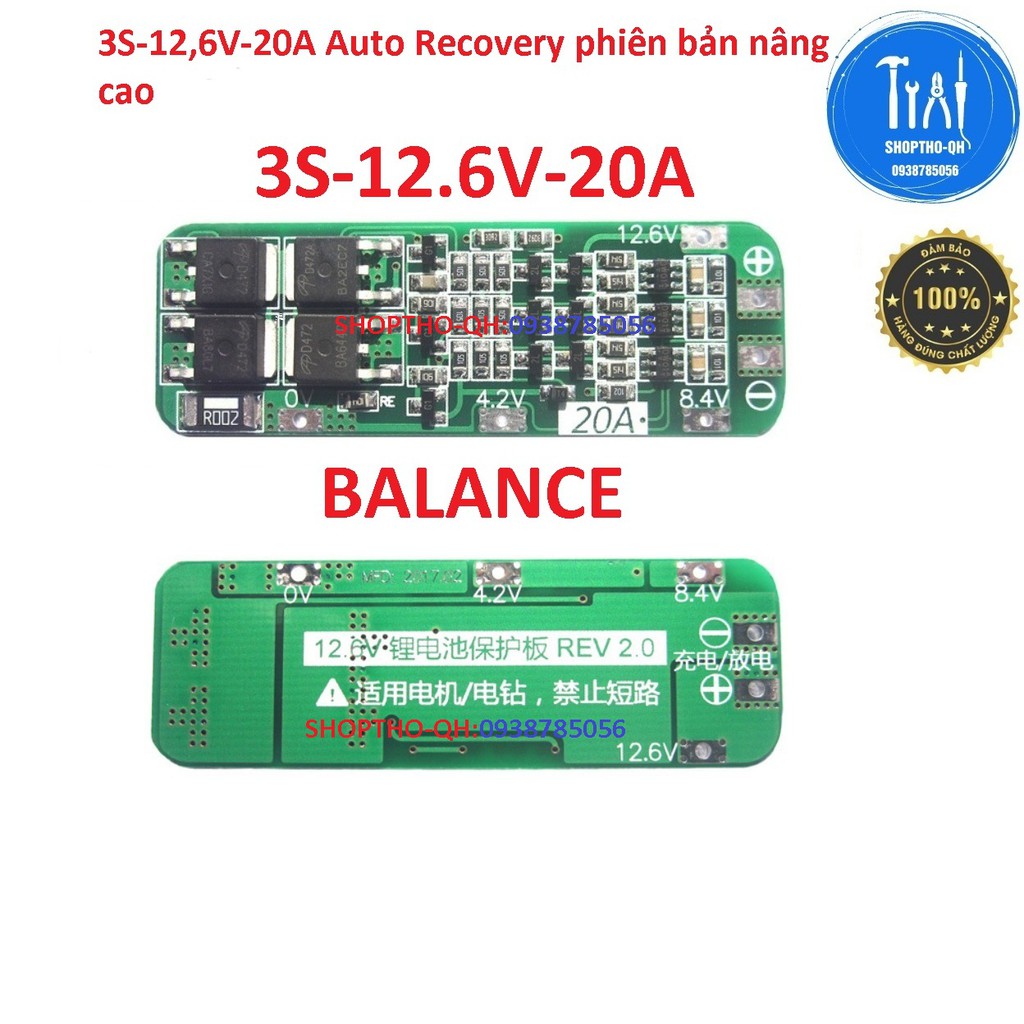 Mạch 3S-12.6V-20A (Auto Recovery phiên bản nâng cao),sạc cân bằng và bảo vệ pin lithium18650.