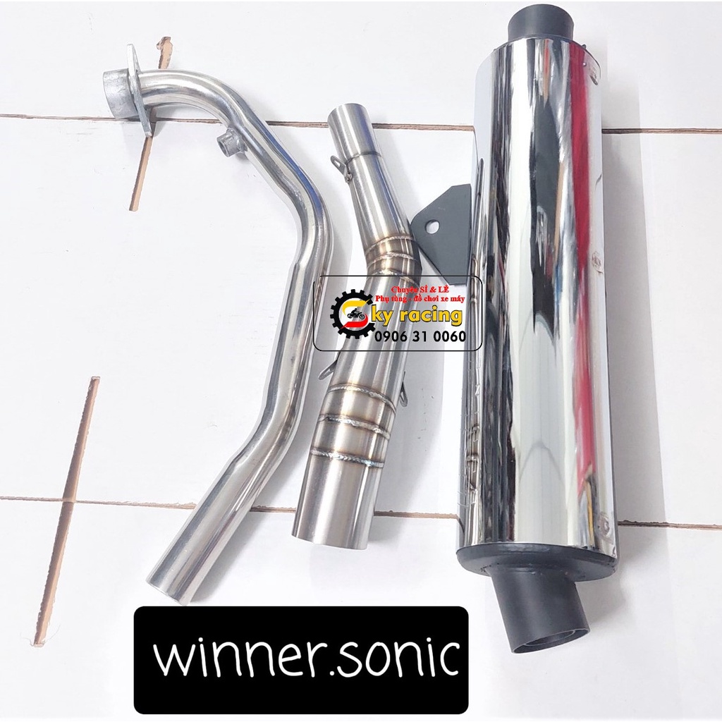 Combo cổ pô 2 khúc inox kèm lon pô CBR gắn cho xe Winner, Winner X, Sonic (khúc đá thấp)