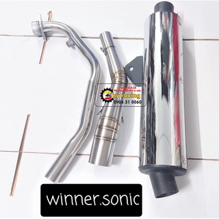 Combo cổ pô 2 khúc inox kèm lon pô CBR gắn cho xe Winner, Winner X, Sonic