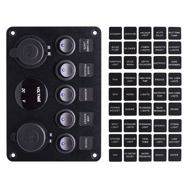 Công tắc 5 phím vặn tắt kết nối 2USB 12V dùng cho xe ô tô / xe tải / thuyền bè