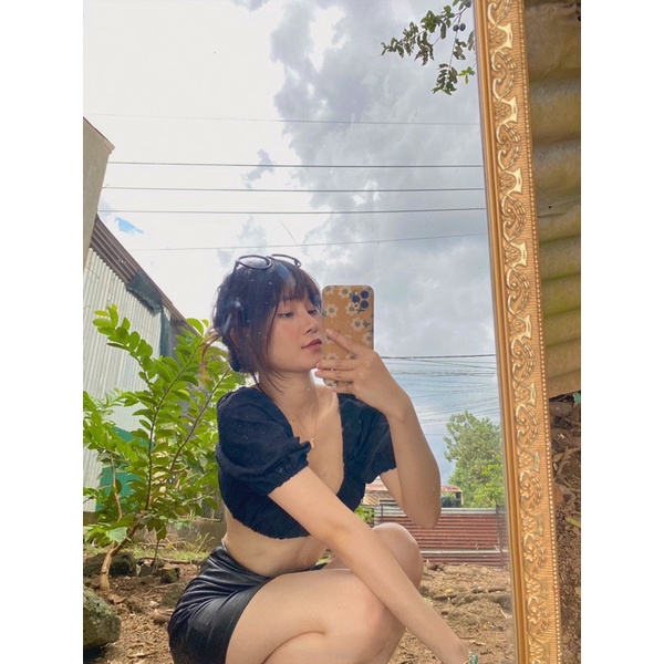 Áo croptop Tay Phồng Nhún Thun