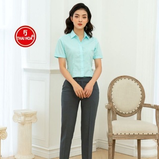 Áo Thái Hòa màu xanh ngọc nhã nhặn 047-04-01
