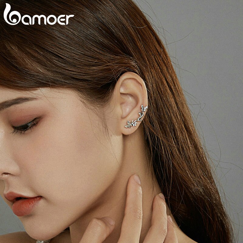 Bông tai xỏ Bamoer SCE961 Brinco 2020 Bijoux bằng bạc 925 hình mèo và bướm cho nữ