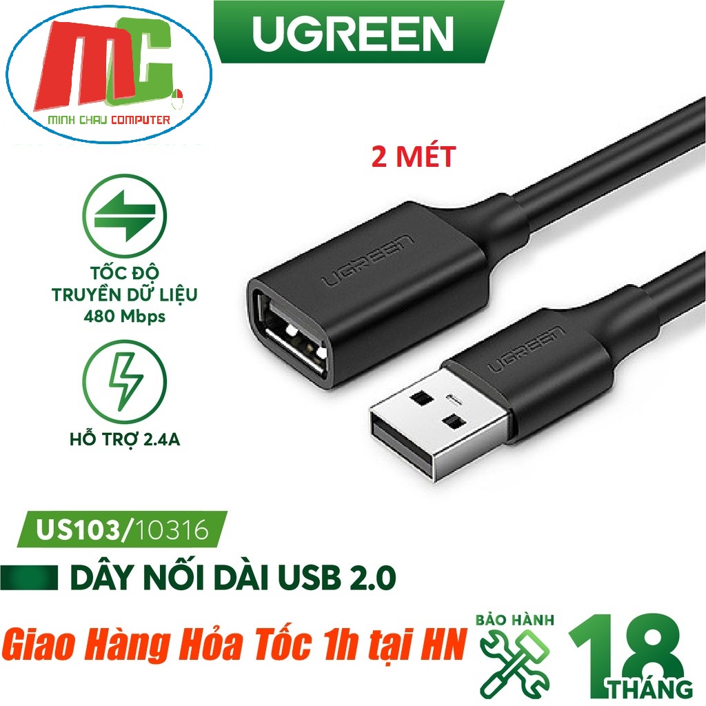 Dây Nối Dài USB 2m UGREEN 10316 - Hàng Chính Hãng