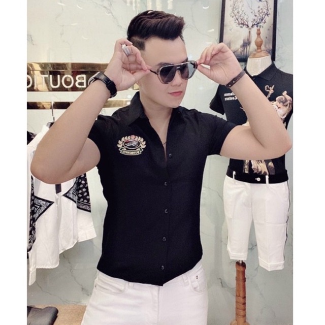 ÁO SƠ MI NAM NGẮN TAY THÊU LOGO CHẤT COTTON MỀM MỊN THOÁNG MÁT VS08 N&CSHOP | BigBuy360 - bigbuy360.vn
