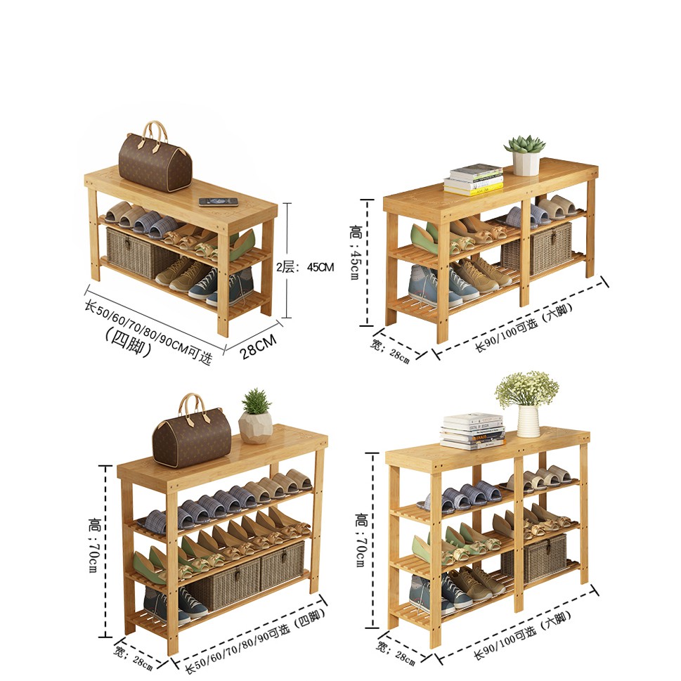Kệ để giày bằng tre XJ01 2 tầng,tủ để giày dép bằng gỗ