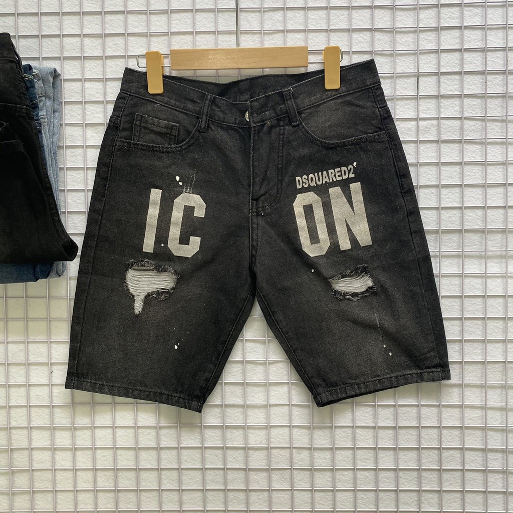 Quần short jean nam DSQ đen rách co dãn phối ICON chất bò form ôm dáng body cao cấp AHFASHION | BigBuy360 - bigbuy360.vn
