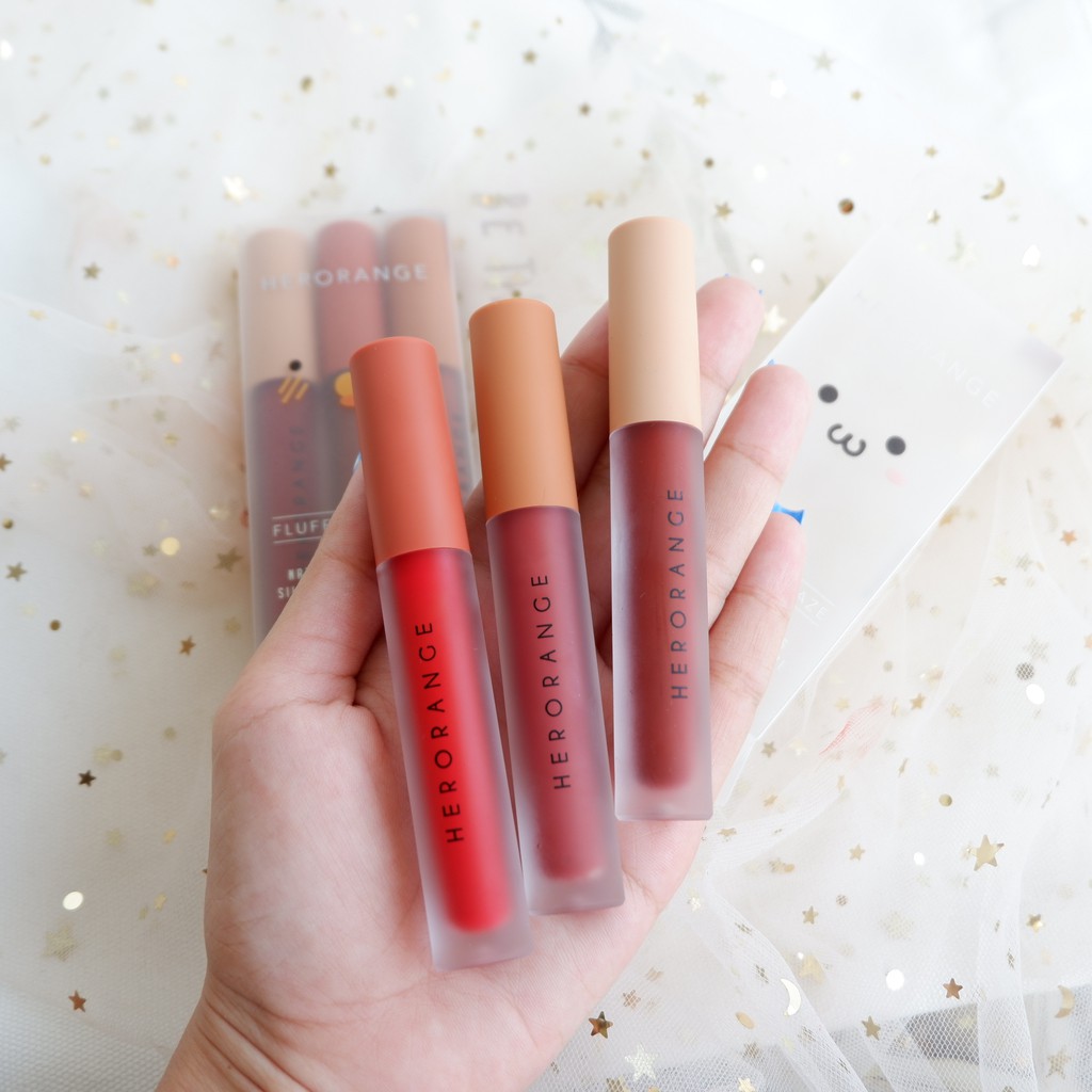 Set 3 son kem lì, mịn và nhẹ môi Her Orange - đủ 2 tone Fluffy Lip Glaze NPP Shoptido | BigBuy360 - bigbuy360.vn