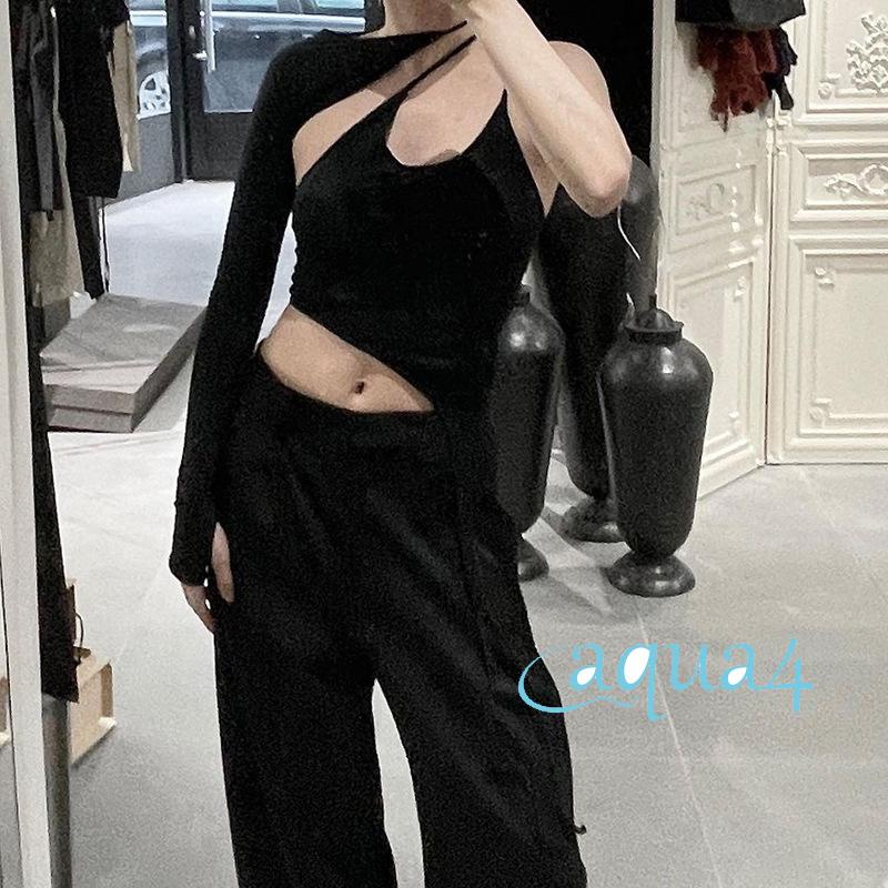 Set 2 Món Áo Croptop Sát Nách + Áo Thun Lệch Vai Màu Trơn Thời Trang Mùa Hè Cho Nữ