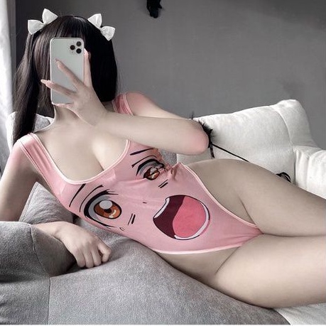 Váy ngủ 2 dây liền mảnh anime Nhật Bản - bodysuit cài đáy in họa tiết sexy