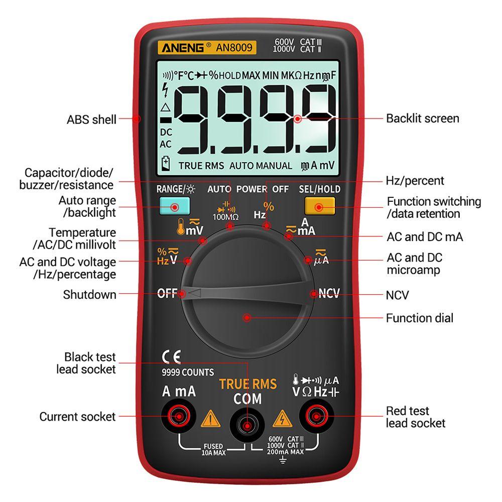 Đồng Hồ Vạn Năng Kỹ Thuật Số Thông Minh ANENG AN8009 9999