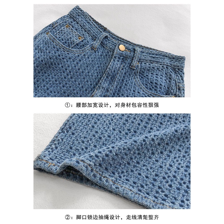 Quần jeans dài ống rộng lưng cao phong cách Âu Mỹ thời trang xuân thu cho nữ