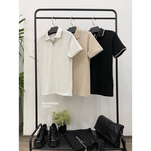 Áo POLO Nam Form Ôm Body Không Nút Viền Cổ Áo