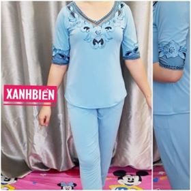 đồ bộ trung niên thun ladong tay lỡ quần dài phối ren | BigBuy360 - bigbuy360.vn