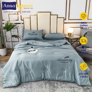 Bộ chăn ga gối đệm cotton lụa tencel drap giường cao cấp bo chun drap - anna nguyen bedding