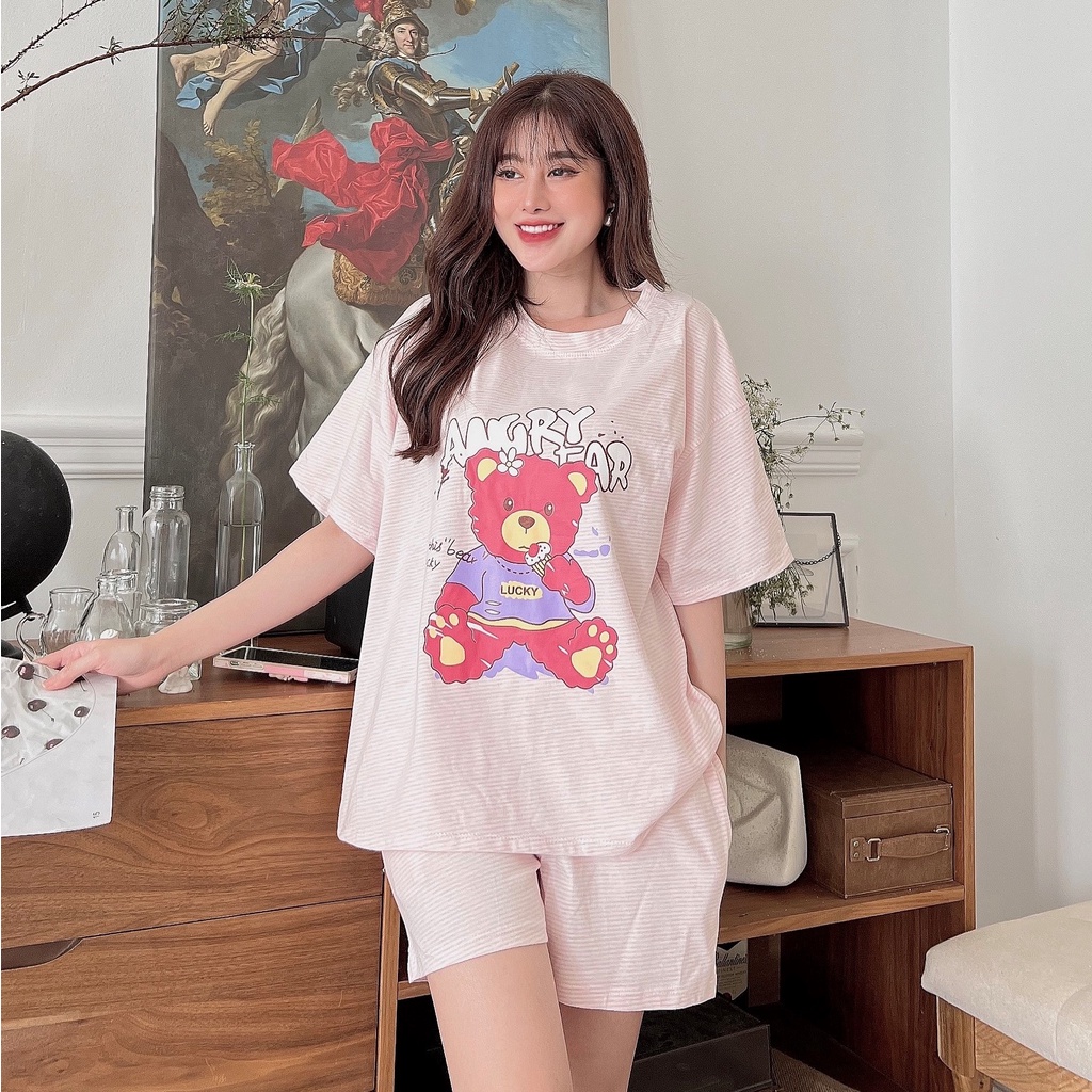 Đồ bộ nữ mặc nhà cộc tay - thời trang mới nhất - Chất liệu Cotton cao cấp - ( bộ đùi sọc nhí )