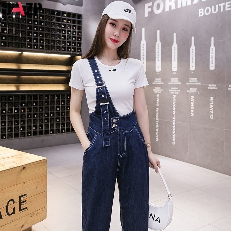 QuầN YếM Denim Phong CáCh HồNg KôNg MẫU MớI 2021 Vai Nữ QuầN ốNg đứNg ChíN đIểM RộNg RãI DáNg NgườI Nhỏ