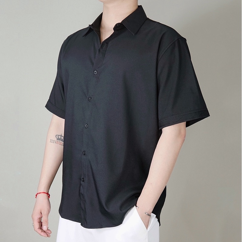 [bigsize &lt;130kg] Áo sơ mi cộc tay nam trắng trơn Maltrik studio chất lụa mềm mại có size lớn cho người béo