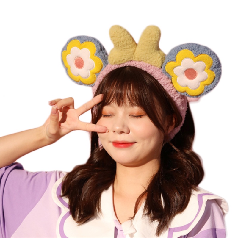 Băng Đô Lông Nhung Co Giãn Không Trơn Họa Tiết Hoa Hoạt Hình