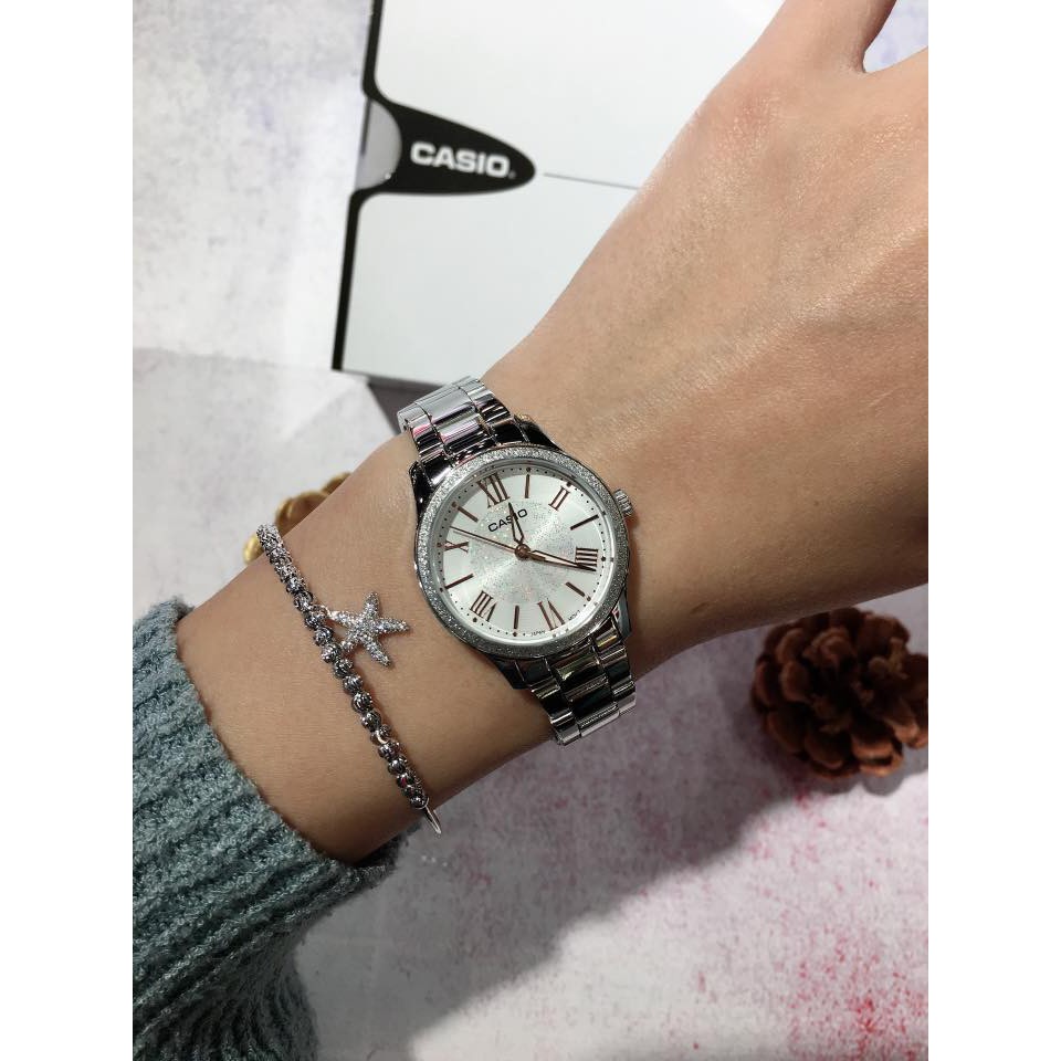 Đồng hồ nữ CASIO chính hãng LTP-E164D, dây kim loại