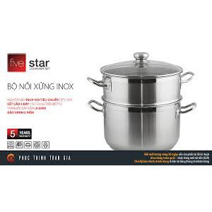 Bộ nồi xửng hấp cao cấp Shop Tiện Ích Bộ nồi Inox 3 đáy Fivestar 24cm nắp kính dùng bếp từ