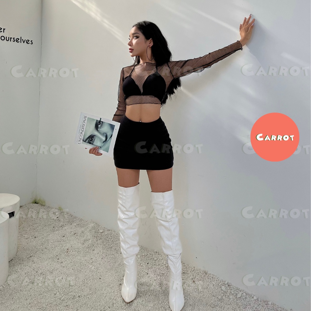 Áo lưới áo mút ngực áo lót đen hai dây chân váy ngắn ôm body sexy đi chơi chụp hình sang chảnh Carrotxinhdep