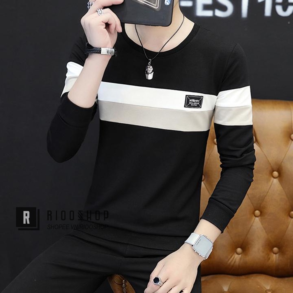 Áo thun nam tay dài hàn quốc sọc ngang ngực RKL030- áo phông nam dài tay đẹp Riooshop | BigBuy360 - bigbuy360.vn