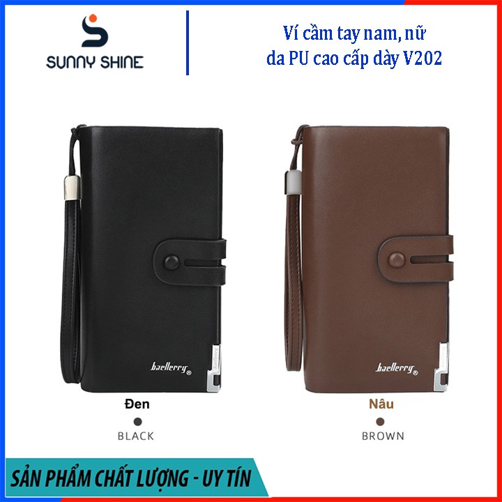 Ví cầm tay nam, nữ da PU, ví đen, nâu dự tiệc sang trọng, nhiều ngăn thẻ và đựng tiền, da cao cấp V202 | BigBuy360 - bigbuy360.vn