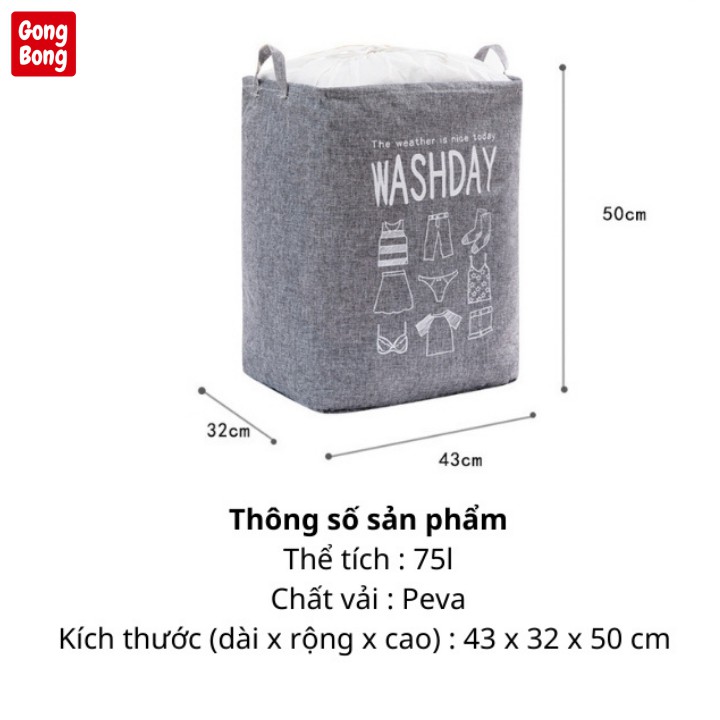 Túi vải đựng quần áo chăn màn gấu bông đồ chơi cotton lanh bạt túi đựng đồ đa năng cỡ lớn 75l Gong Bong Store