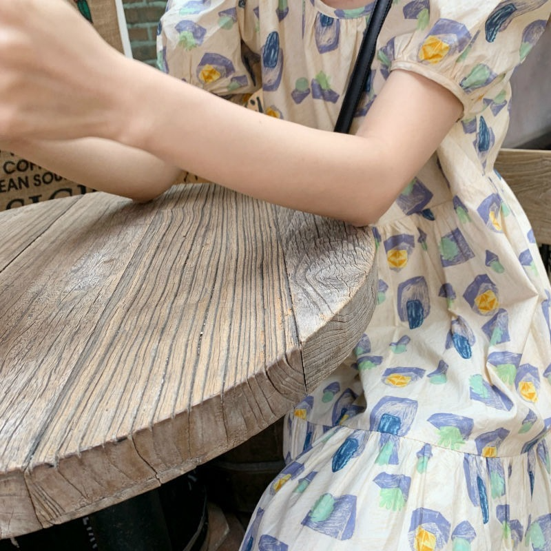 Đầm dáng rộng in họa tiết phong cách Retro thời trang mùa hè thanh lịch cho phái nữ