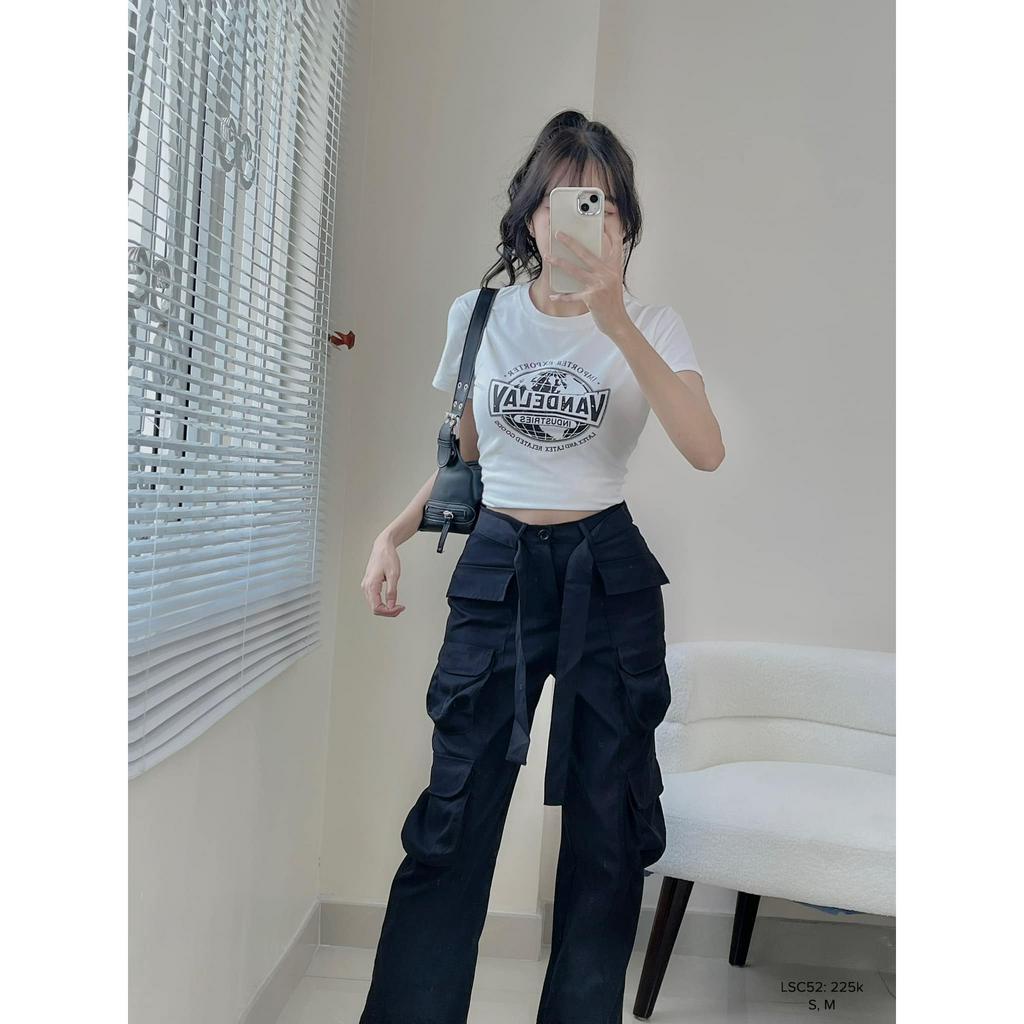 Set quần kaki túi hộp áo thun croptop phong cách năng động CHIBEST LSC52
