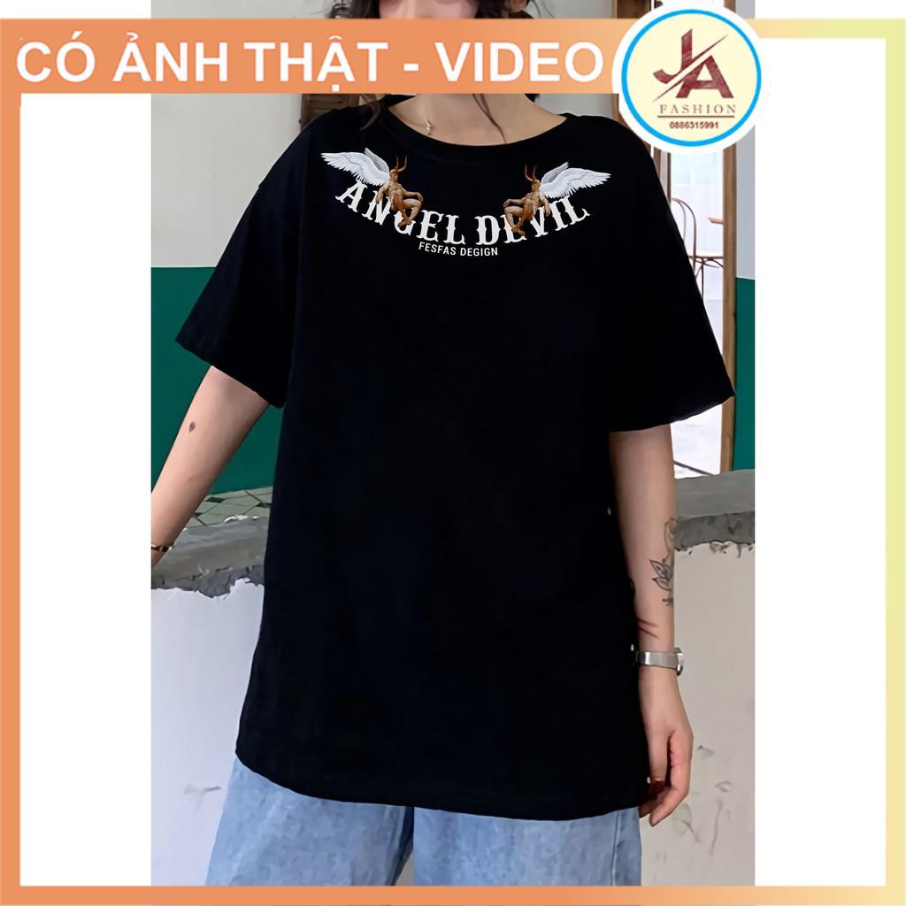 Hình thật- Áo thun unisex tay lỡ form rộng  Angel Devil sắc nét - áo phông nam nữ cotton Hot có đủ size