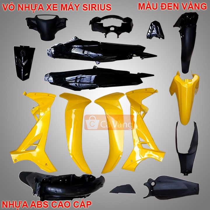 Vỏ nhựa xe máy Yamaha Sirius- nhựa TRẮNG CAO CẤP màu ĐEN VÀNG
