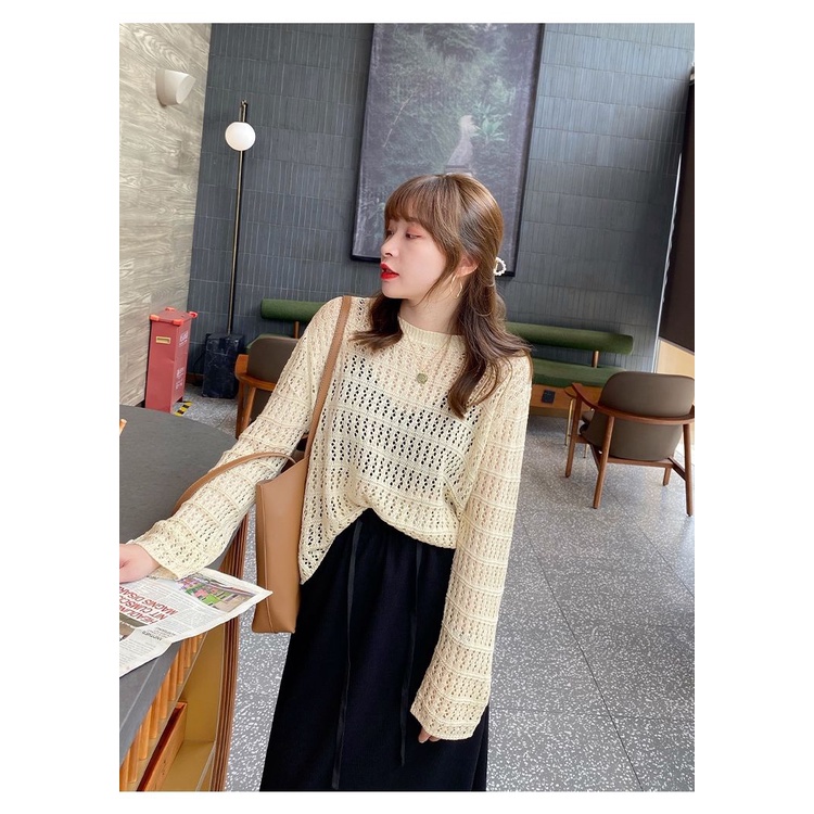 Áo Dệt Kim Tay Dài Dáng Rộng Hợp Thời Trang Cho Nữ