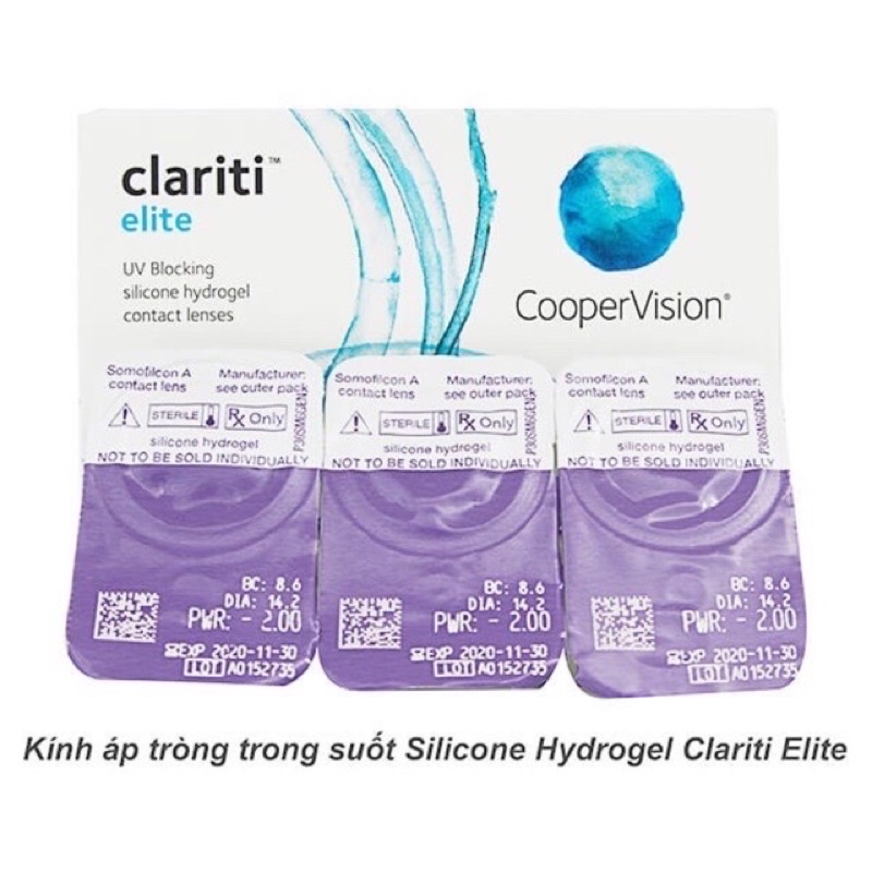 Tặng ngâm (8.6/14.2) Kính áp tròng 1 tháng cận &gt;10 Silicon Hyrogel CLARITI (Cooper Vision)