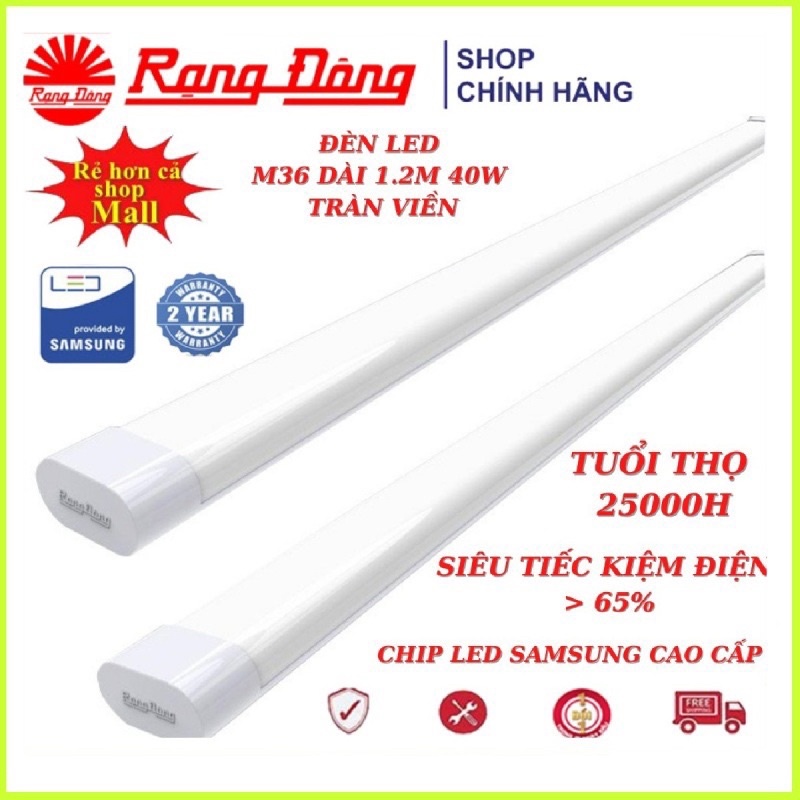 Đèn Led bán nguyệt Rạng Đông M36 6T 20W 1m2 40W ánh sáng trắng thiết kế tràn viền chiếu sáng trang trí văn phòng nhà ở