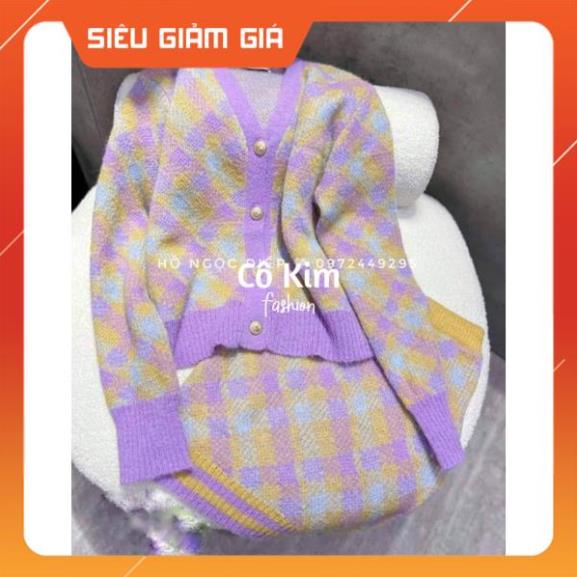 Sét bộ len kẻ tím hàng QCL1 hót hít kèm ảnh thật