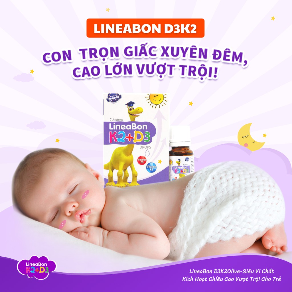 LINEABON Vitamin D3 K2 bổ sung K2 D3 giúp tăng hấp thu canxi trẻ