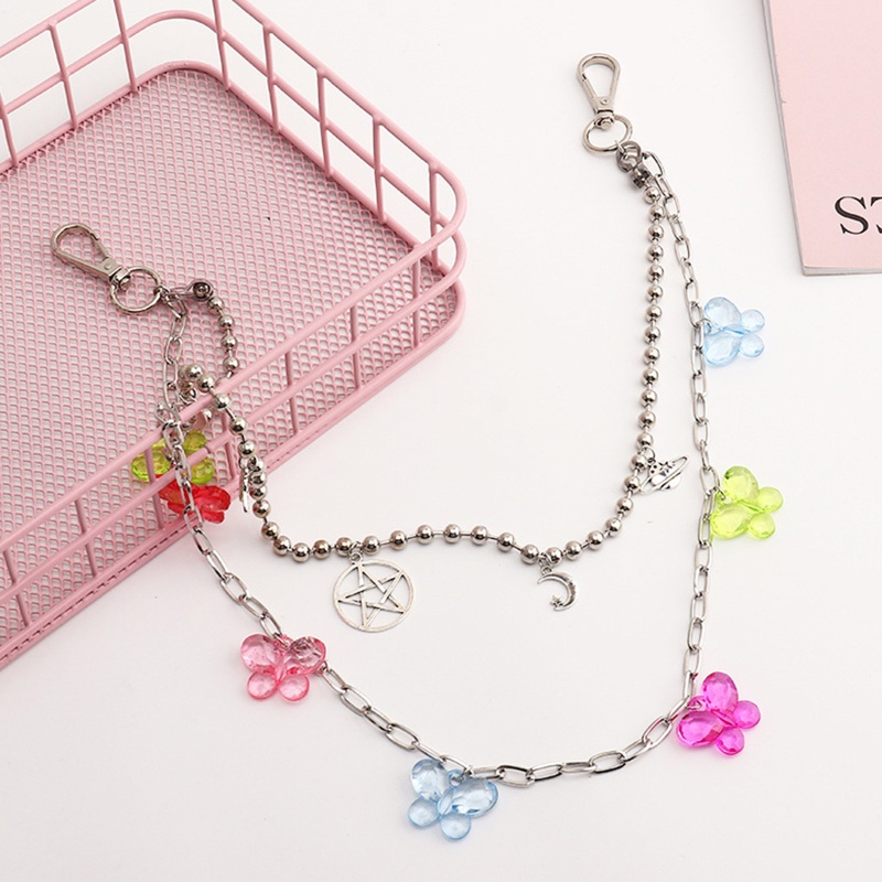 Youyo Dây Xích Gắn Móc Khóa Hình Bướm Bằng Hợp Kim Trong Suốt Phong Cách Hip hop Đường Phố Cho Nữ