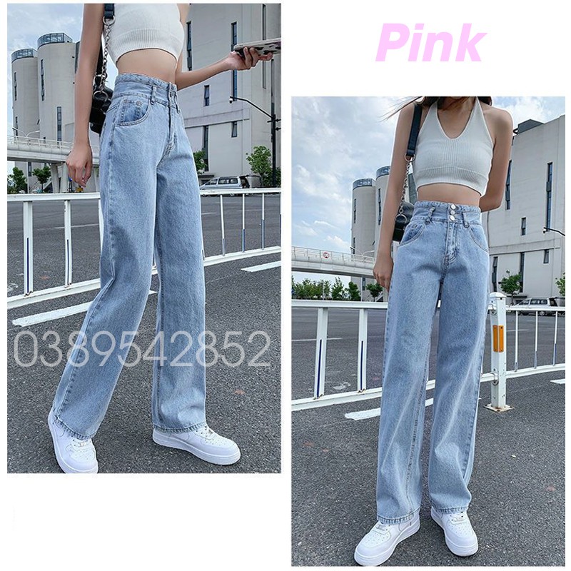 Quần Jean Nữ Cạp 3 Cúc Màu Xanh Bạc Lưng Cao Ống Suông Dài Phom Rộng Phong Cách Hàn Quốc Chất Vải Co Dãn Cao Cấp Loại 1 | BigBuy360 - bigbuy360.vn