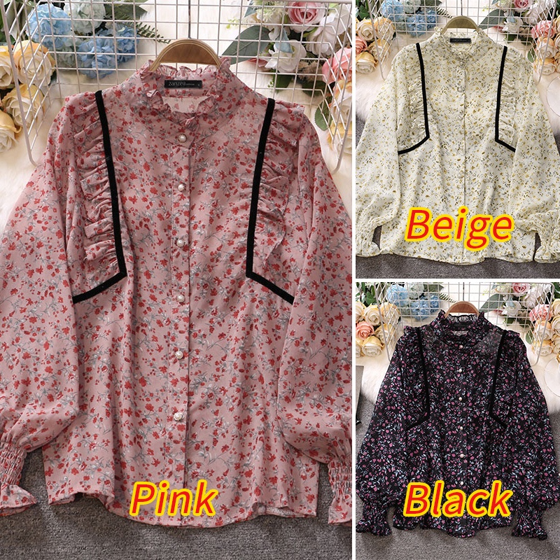 Áo sơ mi Zanzea tay loe xếp ly cổ đứng in họa tiết thời trang dành cho nữ