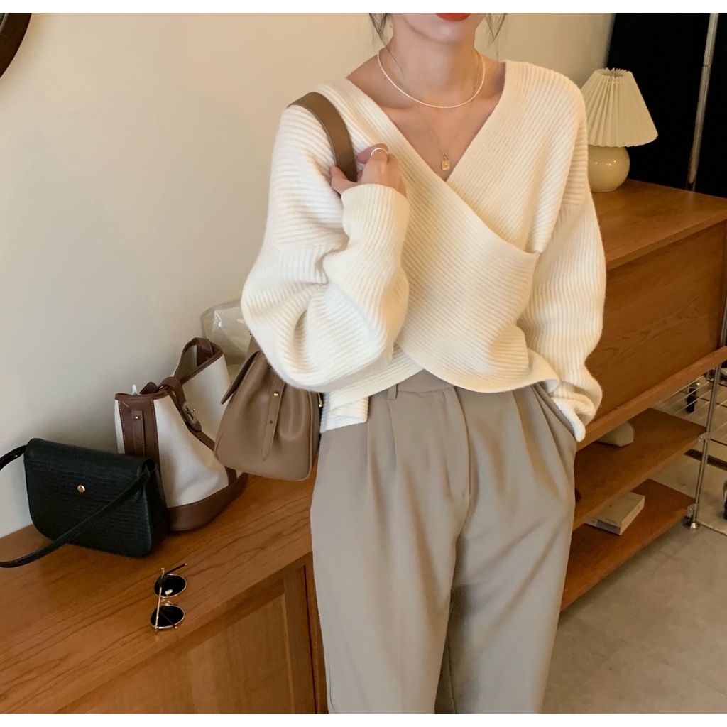 Áo len tay dài cổ chữ V thời trang dành cho nữ