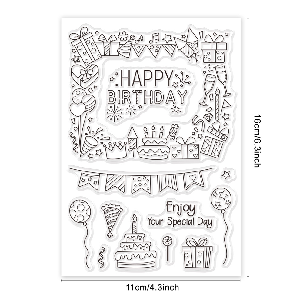 1 Tấm Tem Đóng Dấu Bằng Silicone Trong Suốt Hình Chữ Happy Birthday Trang Trí Sổ Tay DIY