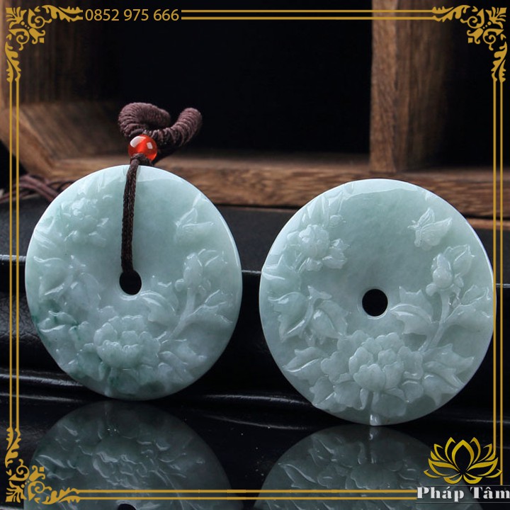 Mặt Dây Chuyền Đồng Điếu Mẫu Đơn Tiên Tử Ngọc Miến Điện Natural Jadeite Jade Type A - Tâm Phong Thủy