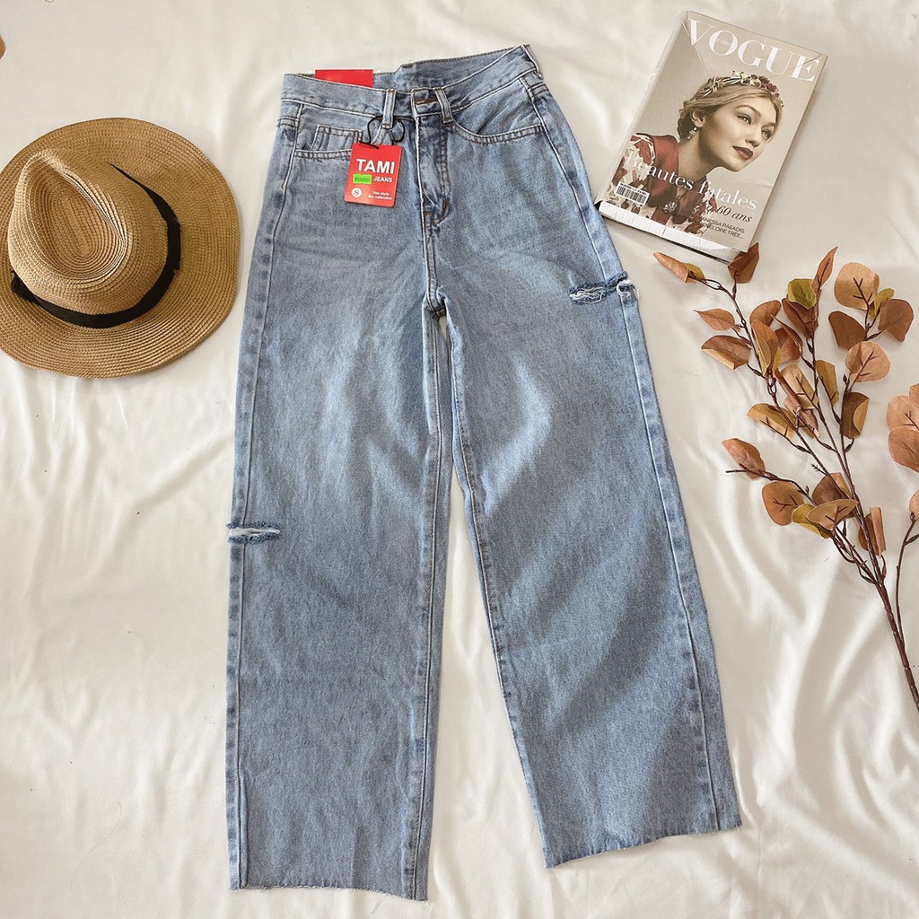 [Mã WASTUP giảm 10% tối đa 30K đơn 99K] FS50K_Quần Baggy Jeans Nữ Rách Cao Cấp OHS0031