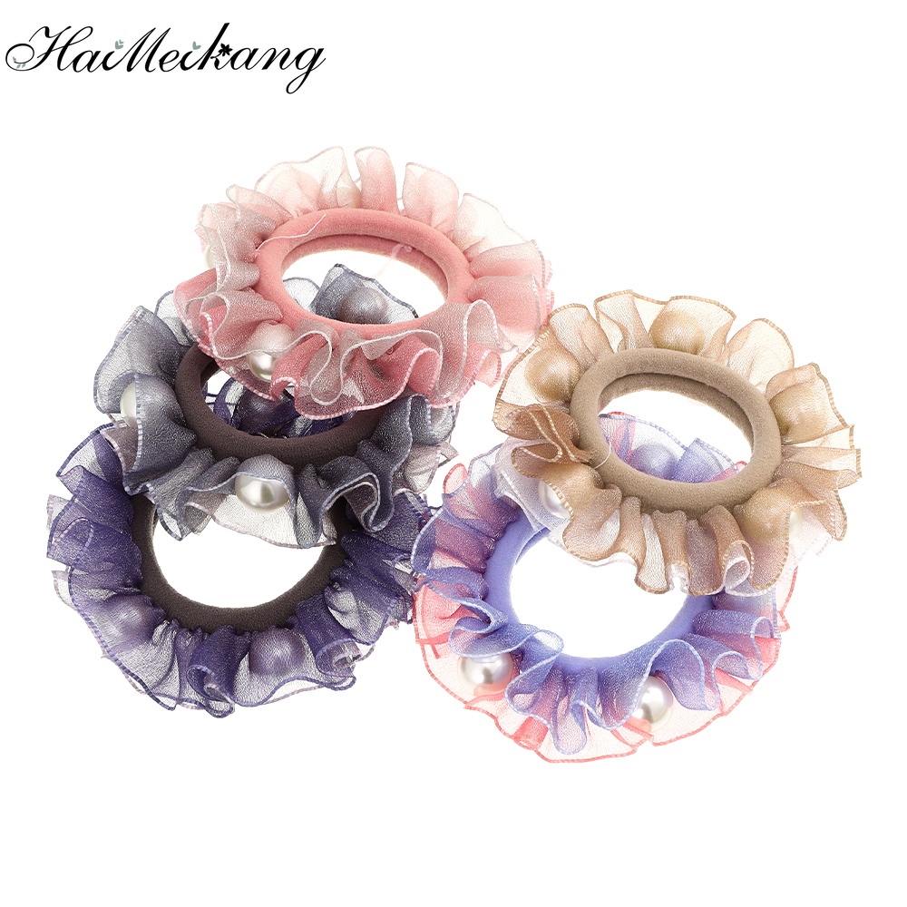 Dây Buộc Tóc Haimeikang Co Giãn Phối Ren Đính Ngọc Trai Giả Thời Trang Hàn Quốc