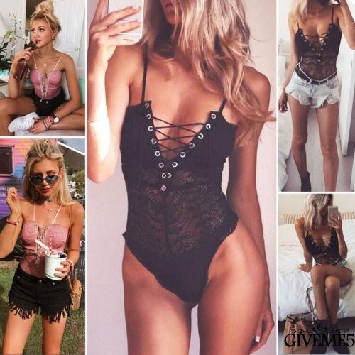 Jumpsuit ngủ ren hoa phối dây đan chéo ngực gợi cảm | BigBuy360 - bigbuy360.vn